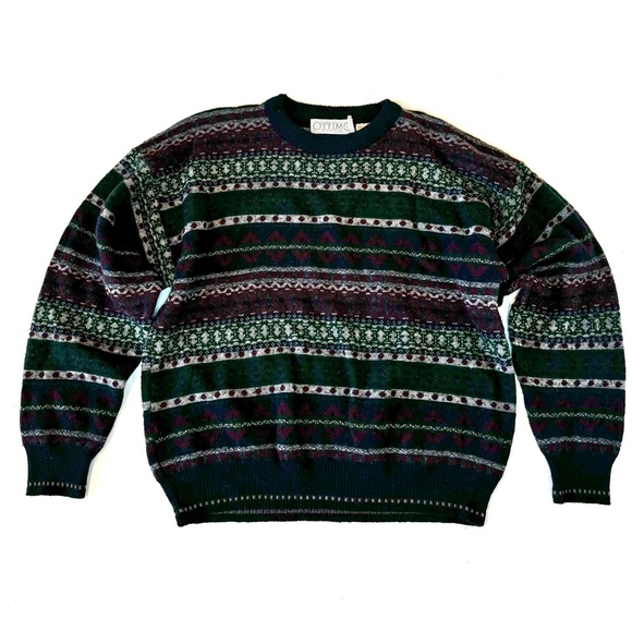 Vintage Ottimo Men's Size Large Maroon Navy/Purple Wool Blend Crewneck Sweater - Picture 2 of 13